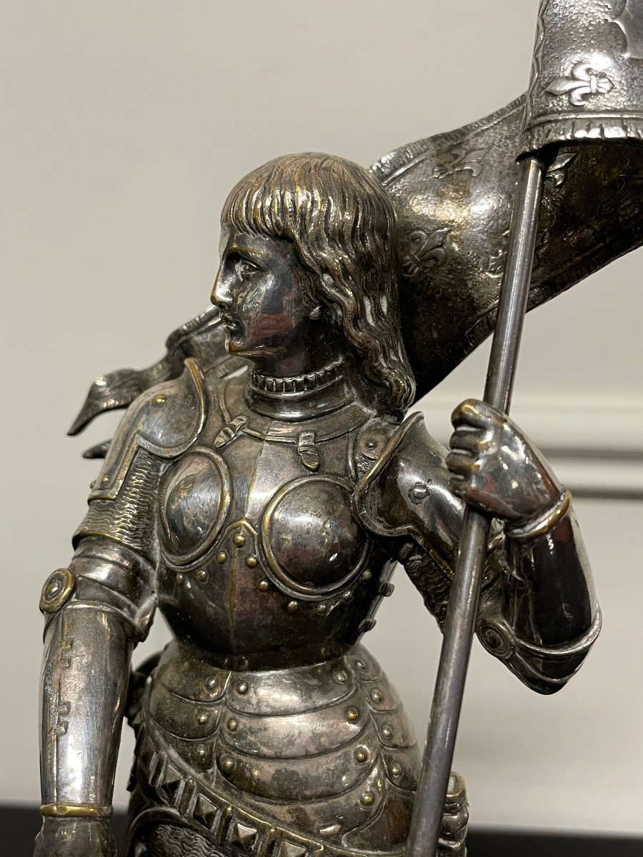 Jean Baptiste Germain - Joan Of Arc In Silver Bronze Armor H: 28 Cm-photo-3